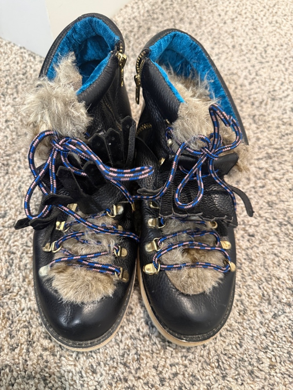 IRREGULAR CHOICE Big Mama LEATHER & FUR Chukka Biker Indian Boots WOMENS 11.5/12